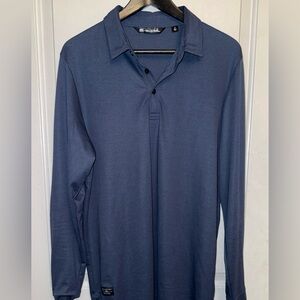 Travis Mathew Oceanside Heather Long-Sleeve Polo in Frosted Blackberry Stripes